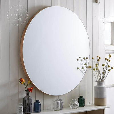 Large Frameless Natural Oak Wall Mirror - 80 x 80 cm - LIVE LAUGH LOVE LIMITED