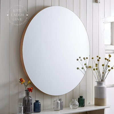 Large Frameless Natural Oak Wall Mirror - 80 x 80 cm ***Second** - LIVE LAUGH LOVE LIMITED
