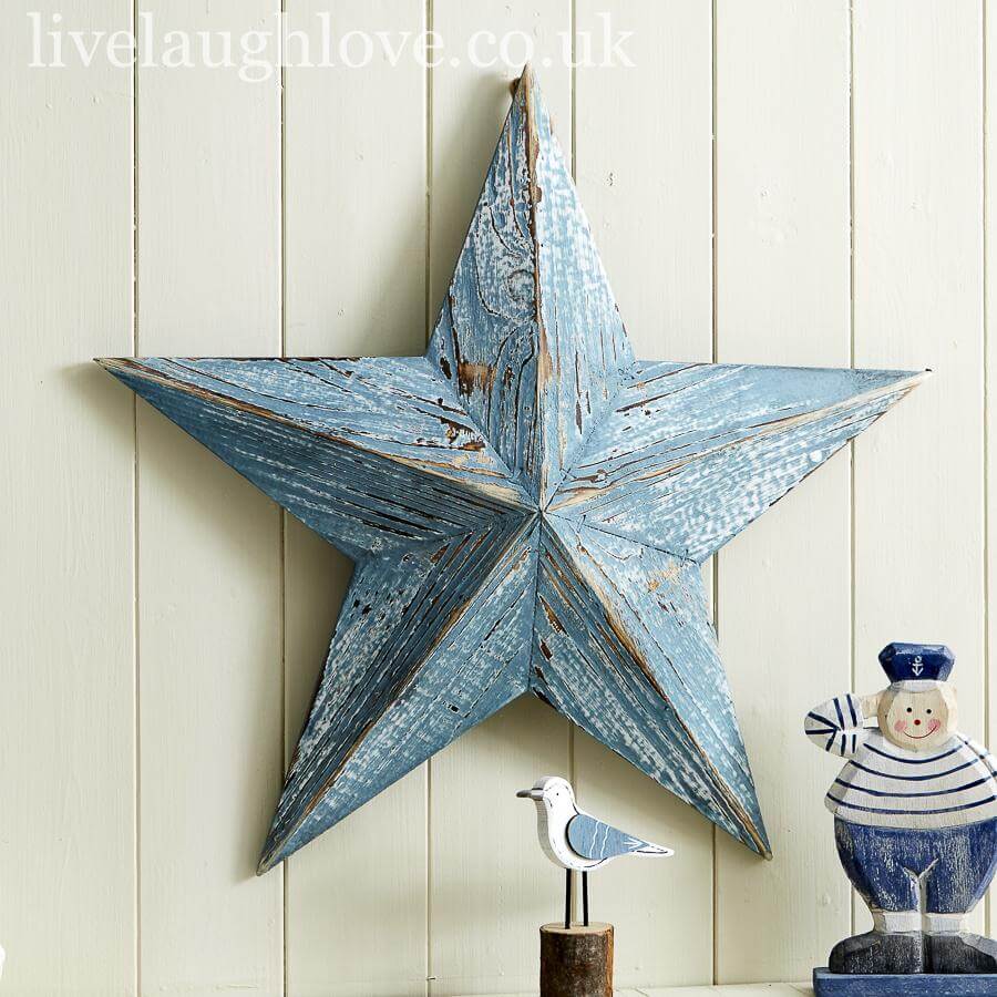 Large Nautical Wooden Blue Star - LIVE LAUGH LOVE LIMITED