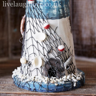 Large Rustic Wooden Lighthouse With Shells - LIVE LAUGH LOVE LIMITED