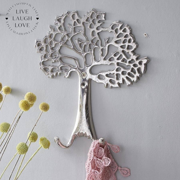 Large Silvered Tree Of Life Wall Hooks LIVE LAUGH LOVE LIMITED