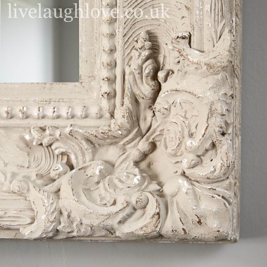 Large Wooden Mirror W/ Carved Detail - Light Grey - LIVE LAUGH LOVE LIMITED