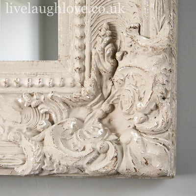 Large Wooden Mirror W/ Carved Detail - Light Grey - LIVE LAUGH LOVE LIMITED