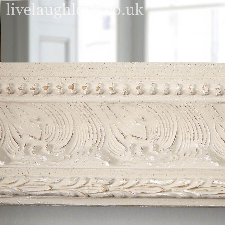 Large Wooden Mirror W/ Carved Detail - Light Grey - LIVE LAUGH LOVE LIMITED