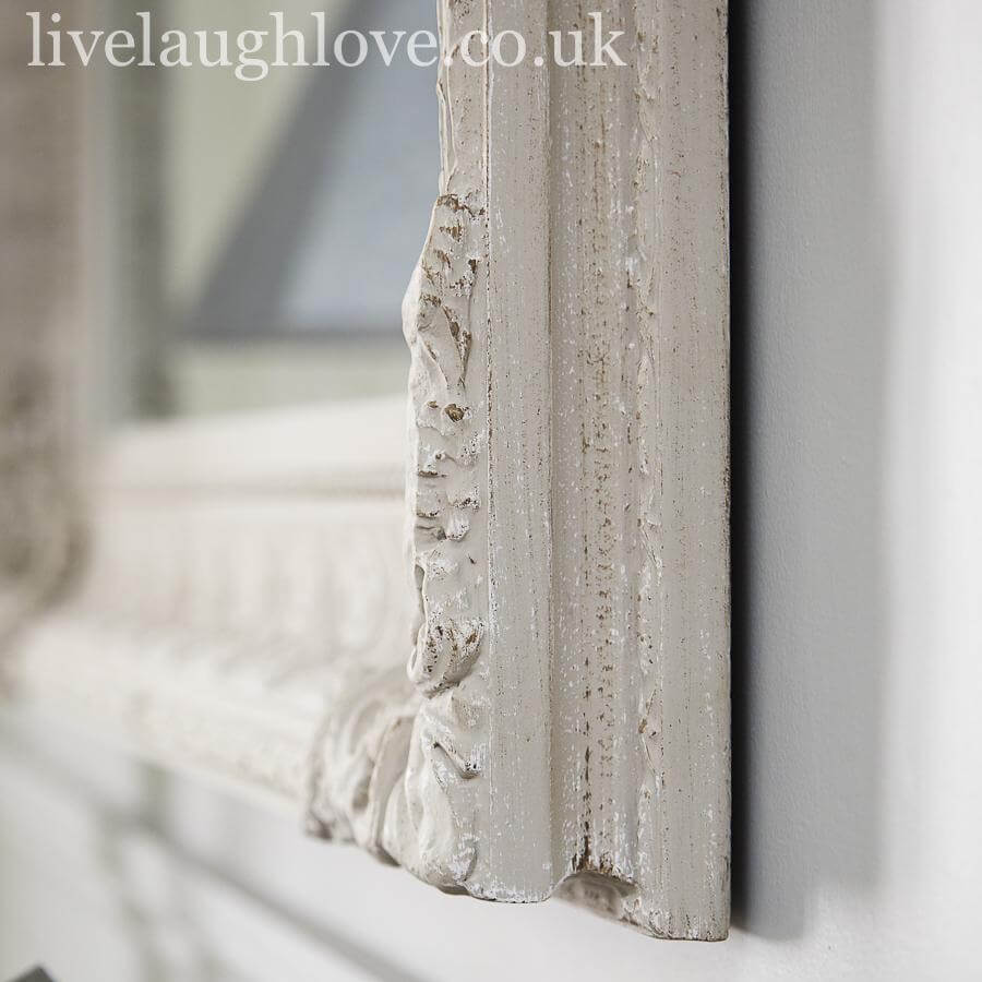 Large Wooden Mirror W/ Carved Detail - Light Grey - LIVE LAUGH LOVE LIMITED