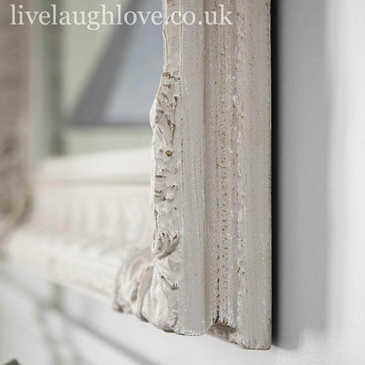 Large Wooden Mirror W/ Carved Detail - Light Grey - LIVE LAUGH LOVE LIMITED