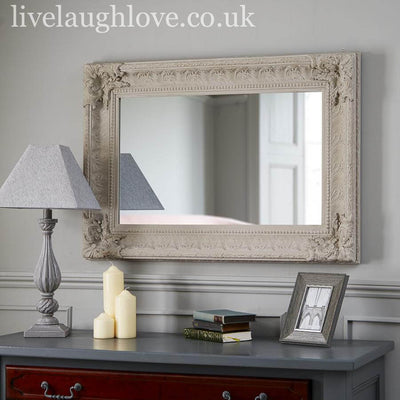 Large Wooden Mirror W/ Carved Detail - Light Grey - LIVE LAUGH LOVE LIMITED