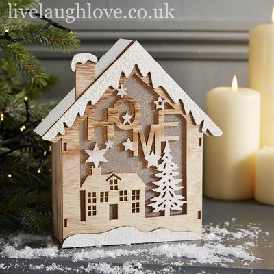 LED Snowy Wooden House Shelf Sitter - LIVE LAUGH LOVE LIMITED