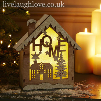 LED Snowy Wooden House Shelf Sitter - LIVE LAUGH LOVE LIMITED