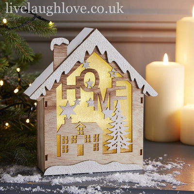 LED Snowy Wooden House Shelf Sitter - LIVE LAUGH LOVE LIMITED