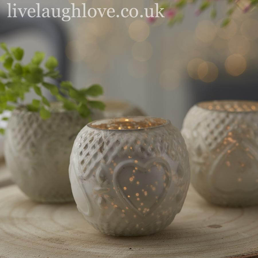 Lustre Tea Light Holder - Silver Pearl / SET OF 3 - LIVE LAUGH LOVE LIMITED