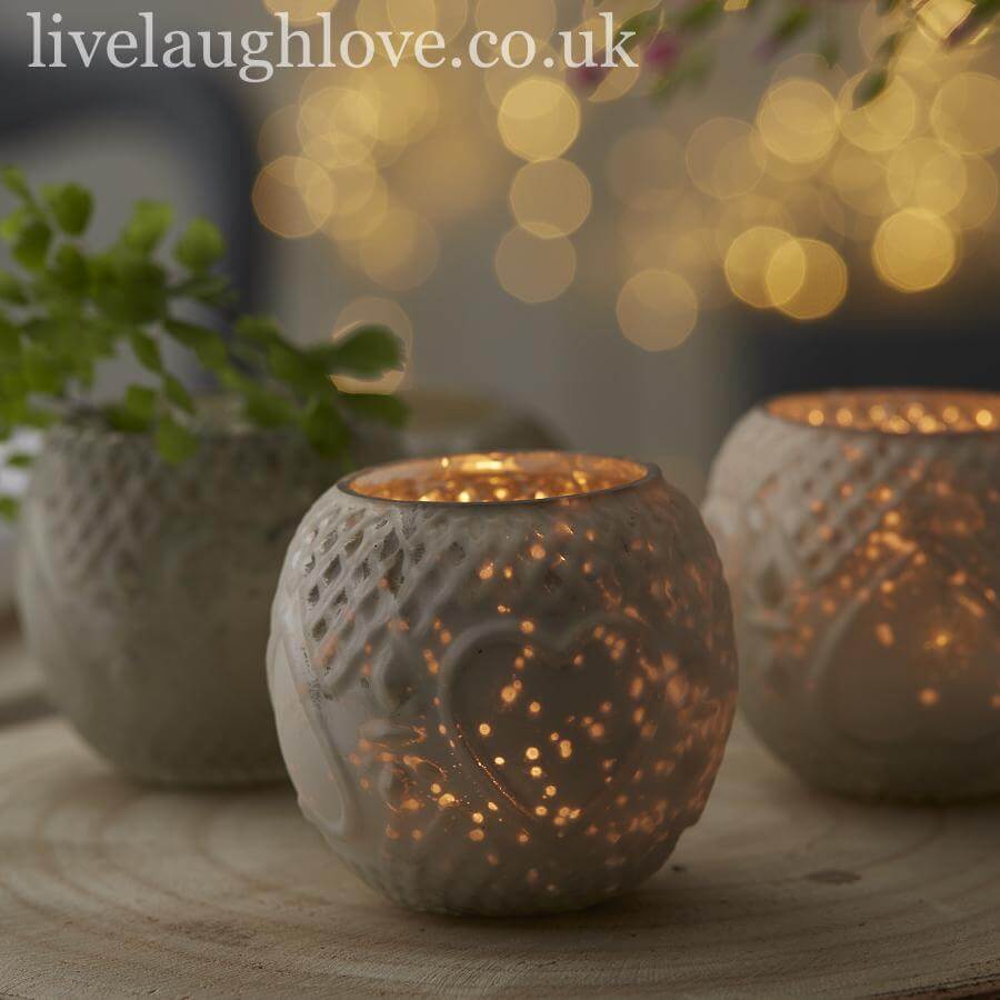 Lustre Tea Light Holder - Silver Pearl / SET OF 3 - LIVE LAUGH LOVE LIMITED