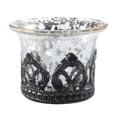 Mercury Fluted Glass Tea Light Holder With Metal Fretwork - LIVE LAUGH LOVE LIMITED