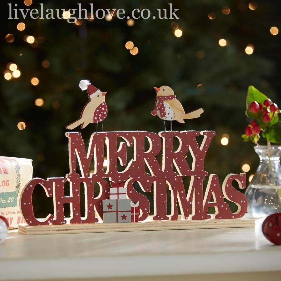 'Merry Christmas' Fretwork Design With Festive Robins - LIVE LAUGH LOVE LIMITED