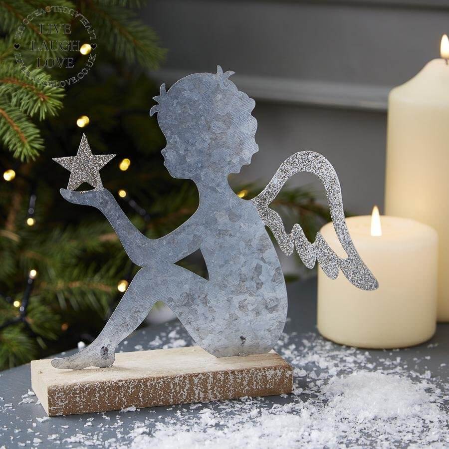 Metal Cherub On Wooden Plinth - LIVE LAUGH LOVE LIMITED