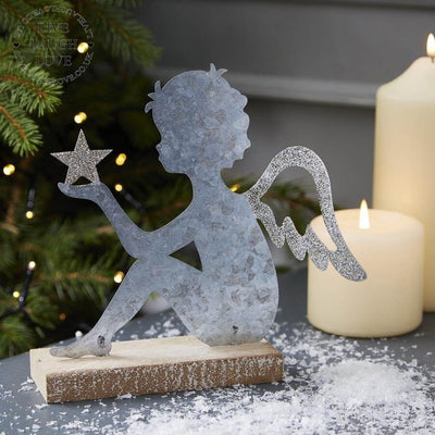 Metal Cherub On Wooden Plinth - LIVE LAUGH LOVE LIMITED