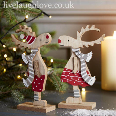 Mr & Mrs Rudolf Wooden Shelf Sitters - LIVE LAUGH LOVE LIMITED