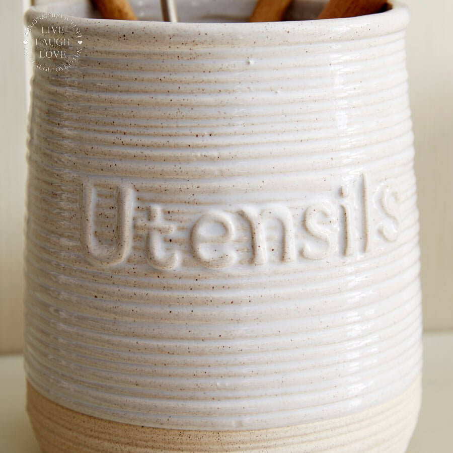 Natural Ceramic Utensils Holder - LIVE LAUGH LOVE LIMITED