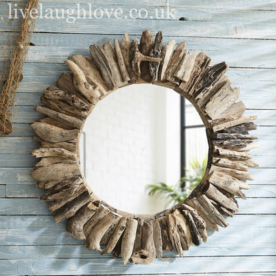 Natural Round Driftwood Mirror - LIVE LAUGH LOVE LIMITED