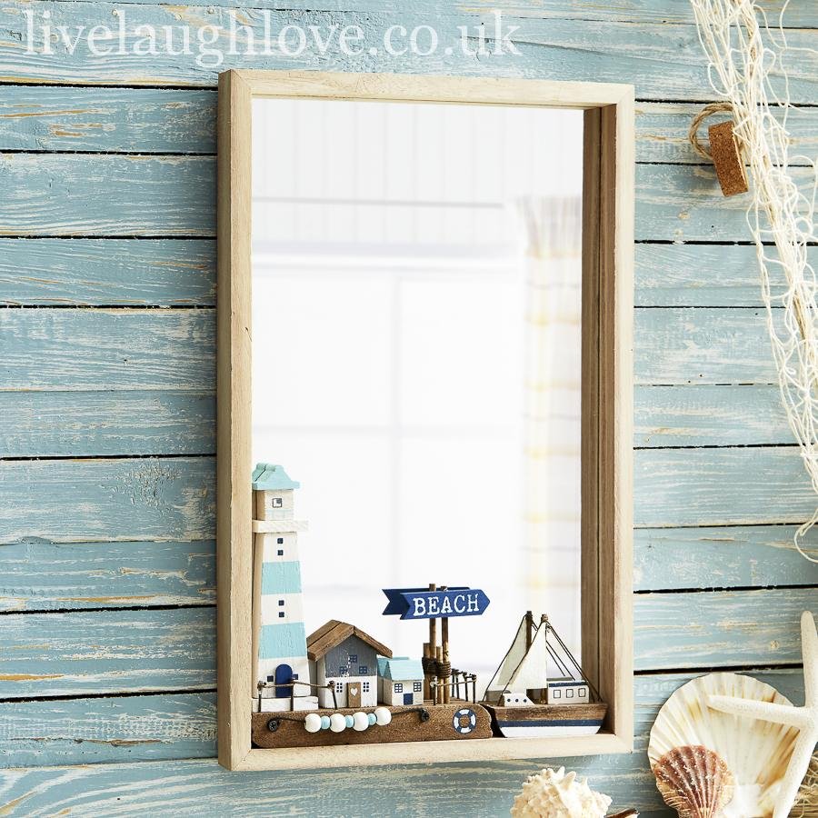 Nautical Wooden Box Frame Wall Mirror - Dark Blue Sign - LIVE LAUGH LOVE LIMITED