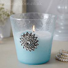 Opulent Collection - Large Votive Holder wax filled with Diamante Brooch - Blue ***Second*** - LIVE LAUGH LOVE LIMITED