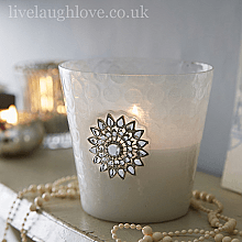 Opulent Collection - Large Votive Holder wax filled with Diamante Brooch - Ivory - LIVE LAUGH LOVE LIMITED