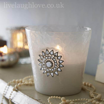 Opulent Collection - Large Votive Holder wax filled with Diamante Brooch - Ivory ***Second*** - LIVE LAUGH LOVE LIMITED