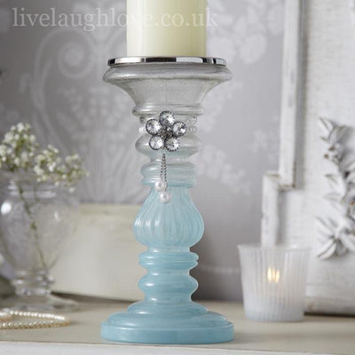 Opulent Collection - Pillar Candle Holder with Diamante Necklace - Blue - LIVE LAUGH LOVE LIMITED