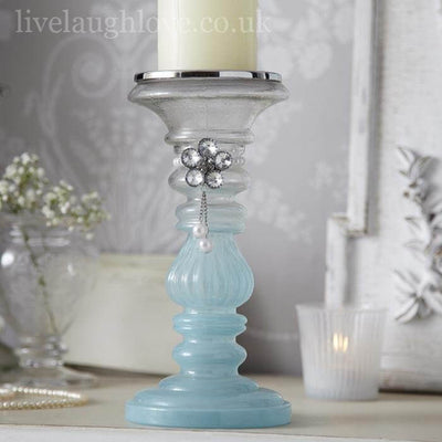 Opulent Collection - Pillar Candle Holder with Diamante Necklace - Blue ***Second*** - LIVE LAUGH LOVE LIMITED