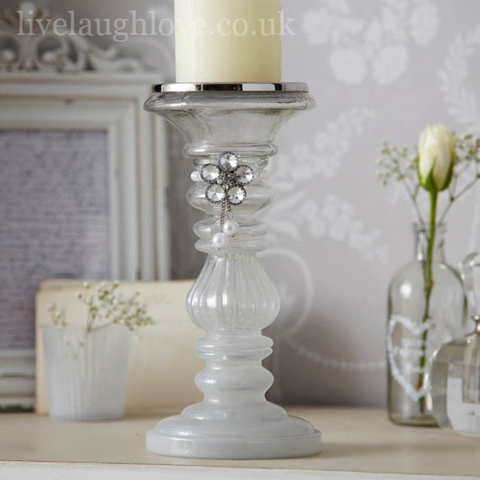 Opulent Collection - Pillar Candle Holder with Diamante Necklace - Ivory - LIVE LAUGH LOVE LIMITED