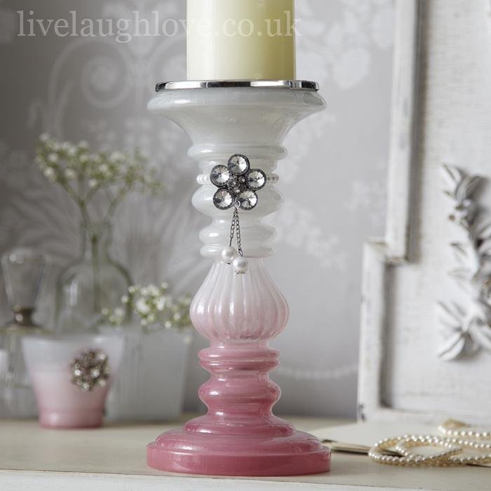 Opulent Collection - Pillar Candle Holder with Diamante Necklace - Pink - LIVE LAUGH LOVE LIMITED