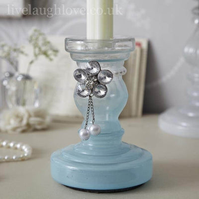 Opulent Collection - Taper Candle Stick with Diamante Necklace - Blue ***Second*** - LIVE LAUGH LOVE LIMITED