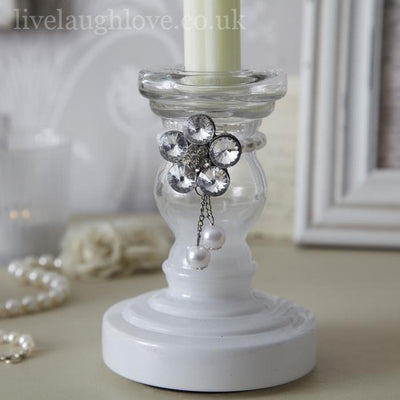 Opulent Collection - Taper Candle Stick with Diamante Necklace - Ivory - LIVE LAUGH LOVE LIMITED