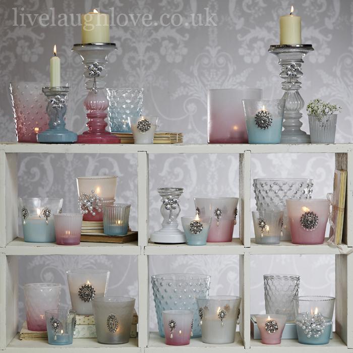 Opulent Collection - Tea Light Holders wax filled with Diamante Brooch - Blue - LIVE LAUGH LOVE LIMITED