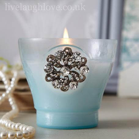 Opulent Collection - Tea Light Holders wax filled with Diamante Brooch - Blue - LIVE LAUGH LOVE LIMITED