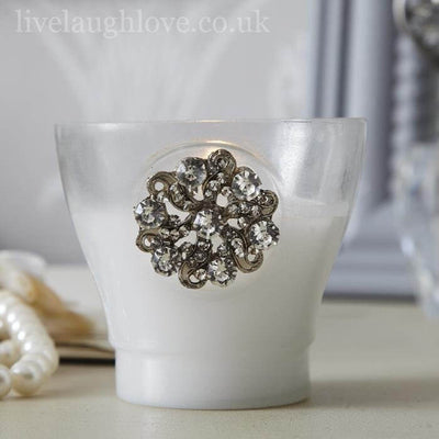 Opulent Collection - Tea Light Holders wax filled with Diamante Brooch - Ivory - LIVE LAUGH LOVE LIMITED