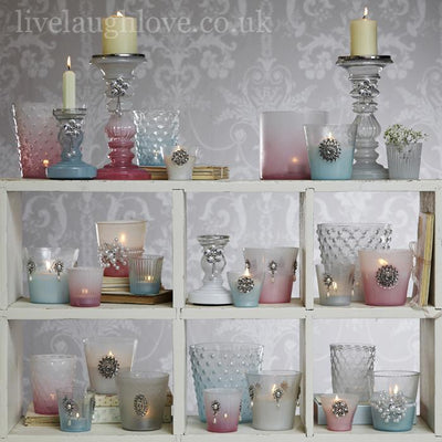 Opulent Collection - Tea Light Holders wax filled with Diamante Brooch - Ivory - LIVE LAUGH LOVE LIMITED
