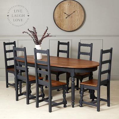 Oval Oak Dining Table W/ Six Chairs - LIVE LAUGH LOVE LIMITED