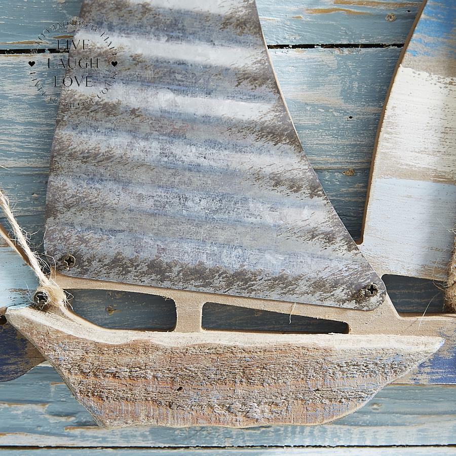 Painted Wood and Metal Sailboats Wall Art - LIVE LAUGH LOVE LIMITED