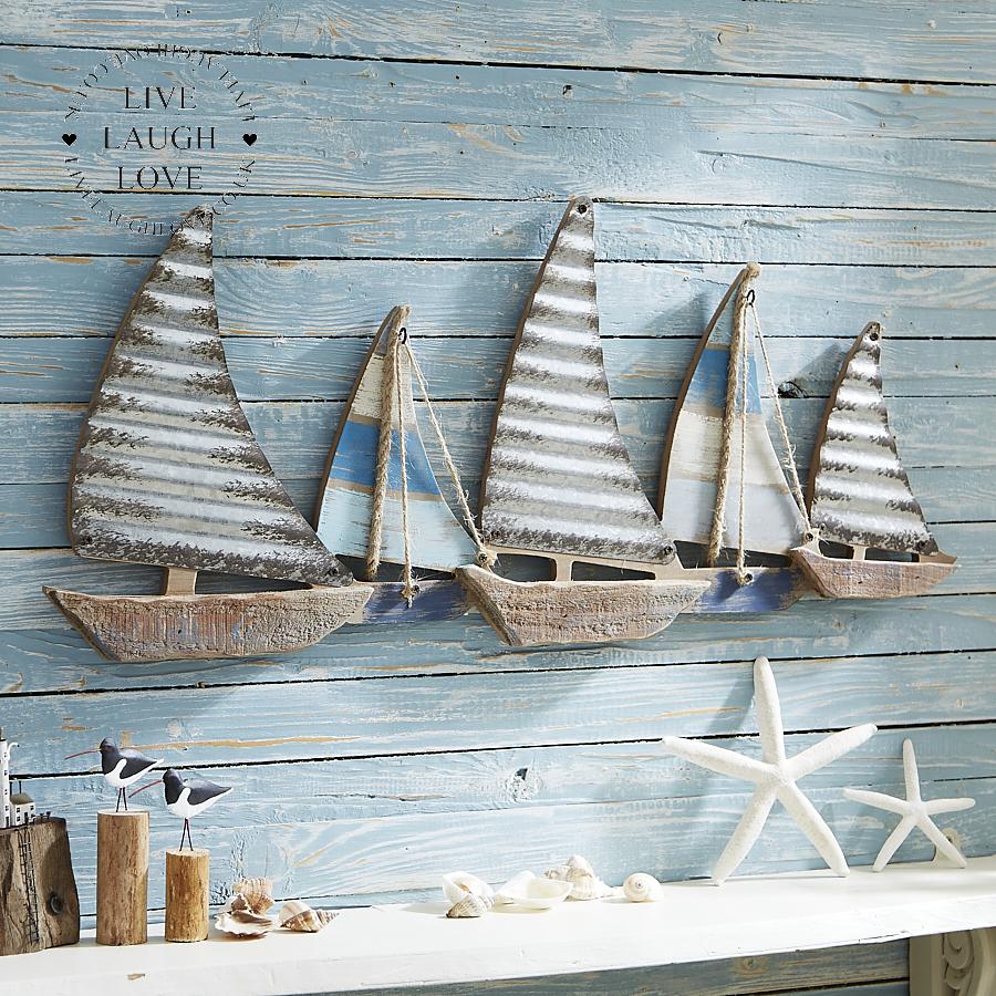 Painted Wood and Metal Sailboats Wall Art - LIVE LAUGH LOVE LIMITED