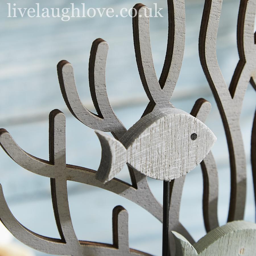 Painted Wooden Coral & Fish Shelf Sitter - Small - LIVE LAUGH LOVE LIMITED