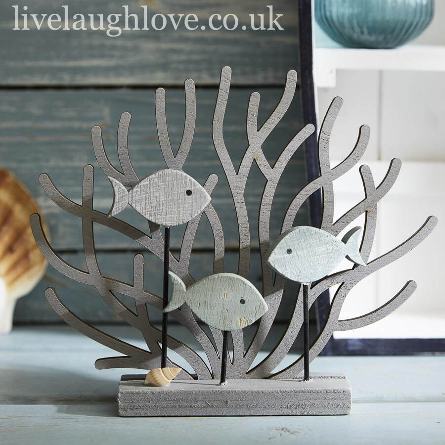 Painted Wooden Coral & Fish Shelf Sitter - Small - LIVE LAUGH LOVE LIMITED