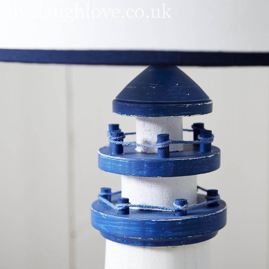 Painted Wooden Lighthouse Lamp - Blue & White - LIVE LAUGH LOVE LIMITED