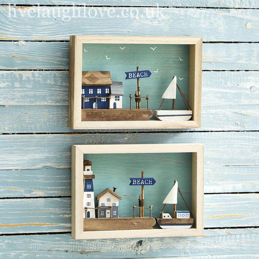 Pair Of Box Frame Nautical Wall Hangers - LIVE LAUGH LOVE LIMITED