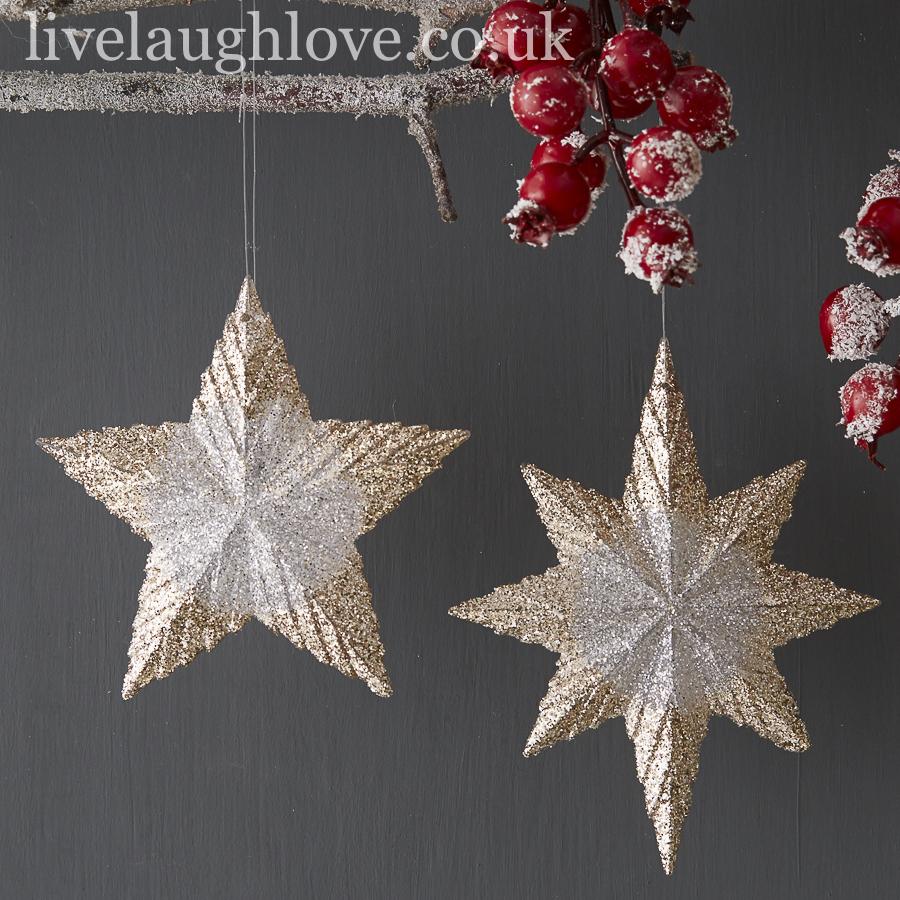 Pair Of Glitter Star Tree Decorations - LIVE LAUGH LOVE LIMITED