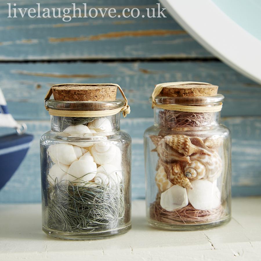 Pair Of Shell Filled Bottles - Set B - LIVE LAUGH LOVE LIMITED