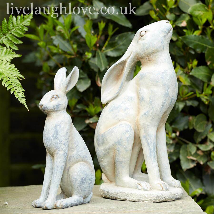 Pair Of Stone Effect Grey Hares - LIVE LAUGH LOVE LIMITED