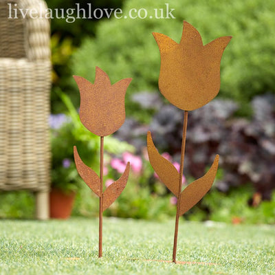 Pair Of Tulip Rustic Garden Decorations - LIVE LAUGH LOVE LIMITED