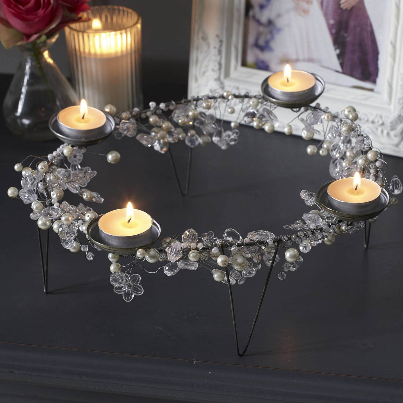 Pearl & Crystal Freestanding Tea Light Holder - LIVE LAUGH LOVE LIMITED