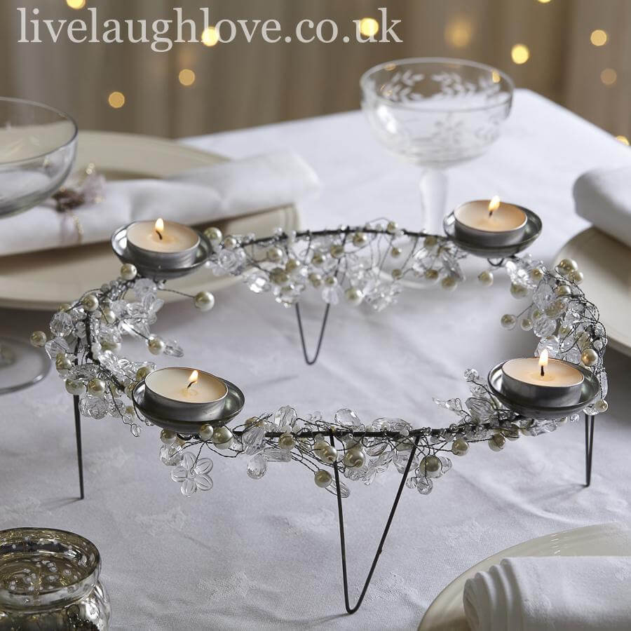 Pearl & Crystal Freestanding Tea Light Holder - LIVE LAUGH LOVE LIMITED